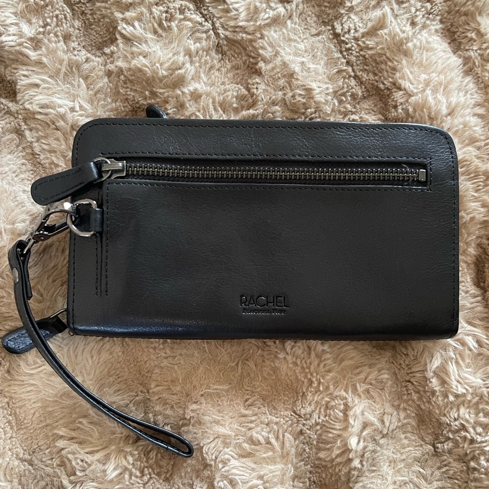 Rachel Sleek Black Leather Wristlet